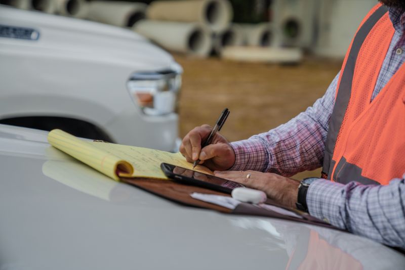 A Whitney Logistics employee takes a few notes about an upcoming hauling job.