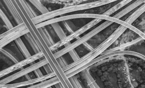 Aerial view of highway interpass